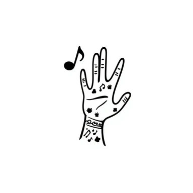 stylized symmetrical hand with tattoos in doodle style, square format, suitable as emoji for music marketing course cover sticker