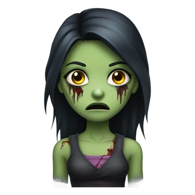 girl zombie with black long hair with teeth and serious face  sticker