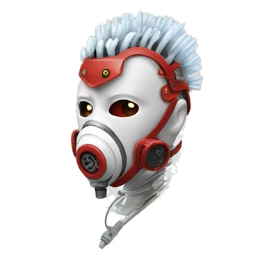 White Mohawk female cyborg head with red respirator mask and circuits sticker