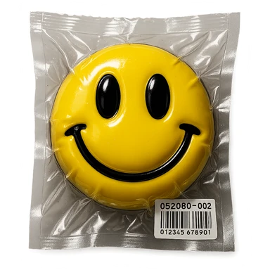 smiley face with shiny and squished look, vacuum-sealed style sticker