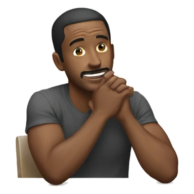 A men place palm on jaw and elbow on table  sticker