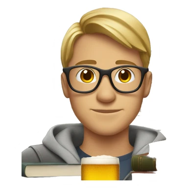 Male student in glasses with books on one side and beer on the other  sticker
