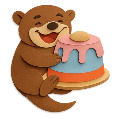 Make the otter and cake a perfect paper-craft design, with crisp layered paper textures and details, while keeping all elements and the transparent background unchanged. sticker
