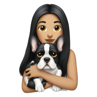  girl with long black hair holding white french bulldog  sticker