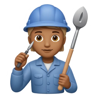 Apple Memoji-style 3D emoji of a sculptor with a small statue and chisel, smooth gradients, rounded edges, no background. sticker