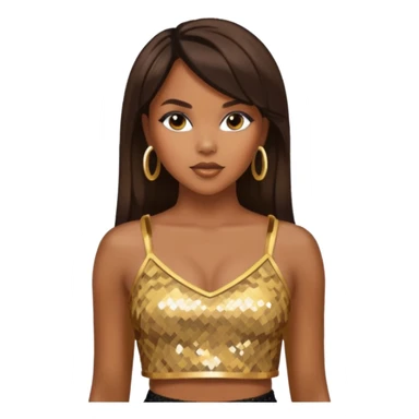 LeToya Luckett with long dark brown hair, gold sequin crop top  sticker