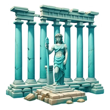 Simple Atlantis underwater ruins with a large sunken statue, fallen columns, broken , ancient Greek-style statue partially broken, coral and water, simple  sticker