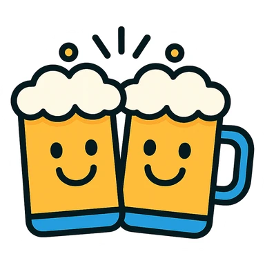 cheerful icon of two beer mugs clinking together with smiling faces sticker