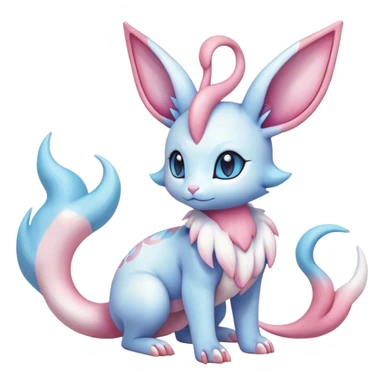 Feral Rare Fantasy cute realistic adorable pastel pink light-blue white iridescent Sylveon-Milotic-Vernid-Sergal-hybrid by LiLaiRa, markings, tufted ears, full body sticker