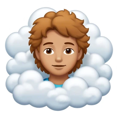 a satisfied face with his eyes closed surrended by several clouds sticker