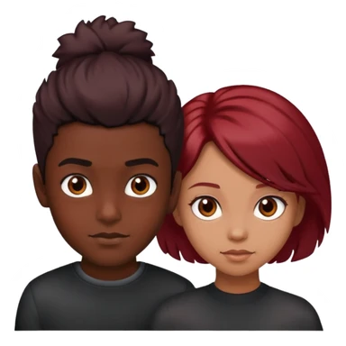 boy with black coil hair, dark skin, brown eyes, girl with dark red hair, light skin, brown eyes sticker