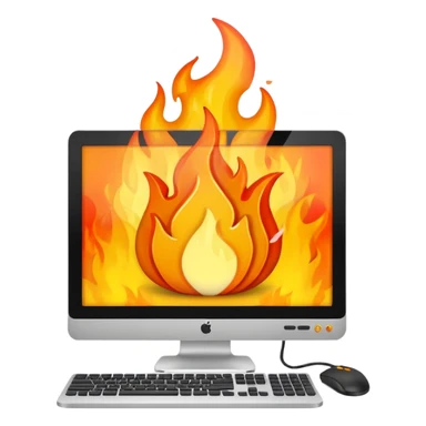 desktop PC with flames coming out sticker