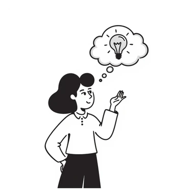 Make the stick figure a woman, thinking or getting an idea with a light bulb, keep the same hand drawn doodle style. sticker