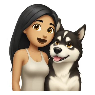 A golden beige Husky next to him a girl with black hair who kisses him on the cheek sticker