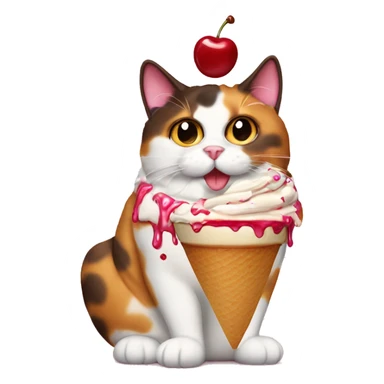 Fat calico cat with cherry sundae sticker
