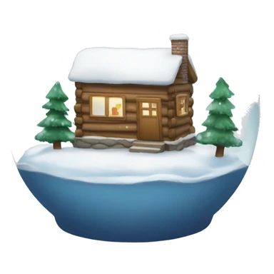 A snow globe with a cabin and a family in the snow globe sticker