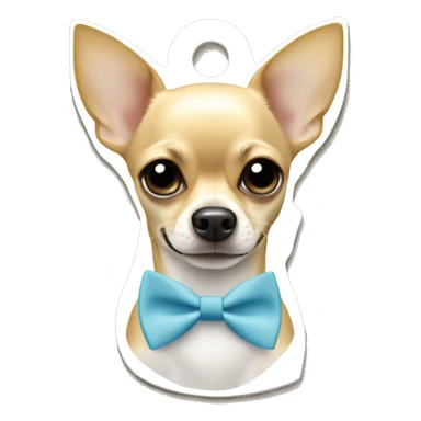 Blonde chihuahua with a light blue bow tie collar and a dog tag that says Oscar  sticker