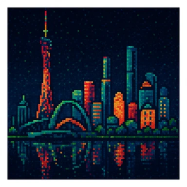 Guangzhou Tower, pixel art style sticker