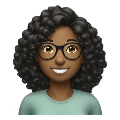smiling black girl with long black curly hair and round glasses sticker