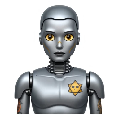 Tatooed robot, tatooes on chest and face sticker