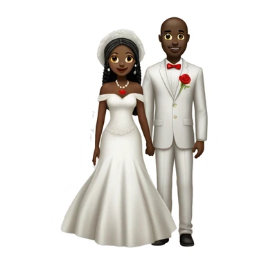 African bride and groom. White gele with white off shoulder dress. With red heart sticker