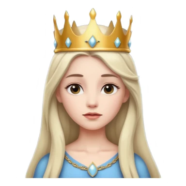 White Long Haired Women, Queen with crown — soft expression, moonlight tone sticker