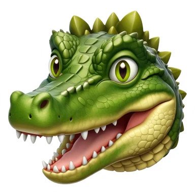 Cinematic Realistic Noble Crocodile Portrait Emoji, Poised and formidable, with a massive, muscular build and a rugged, intricately textured scaly hide in deep olive-green with natural camouflaged patterns, a powerful, fearsome jaw and piercing, ancient eyes rendered in lifelike detail, high shine, intelligent and imposing, styled with an air of primal authority, focused and attentive, soft glowing outline, capturing the essence of a watchful and confident crocodile that appears ready to surge out of the screen with effortless power! sticker