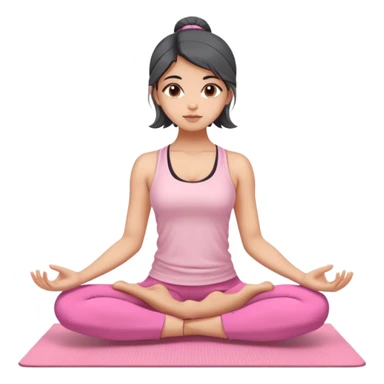 Black/grey medium length hair and brown eyes yoga beautiful Indian girl in light pink clothes sitting on a yoga mat sticker