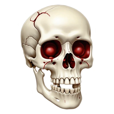 metallic anatomic bones with traces of blood, steel texture, dark dramatic tone, clean background sticker