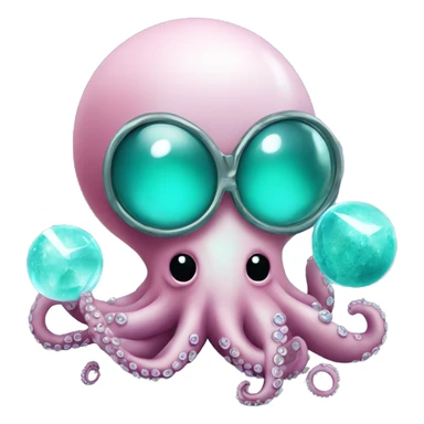 Turquoise cute little octopus with a clinical mask a crystal ball sticker