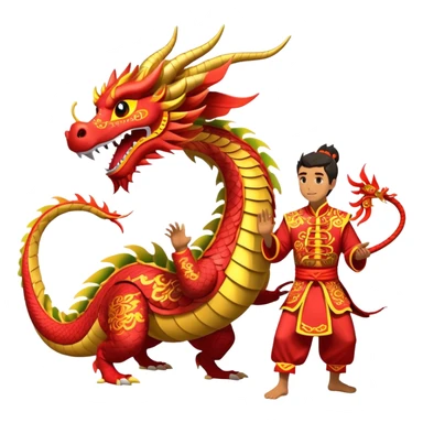 Cinematic Realistic scene of two performers guiding an elaborately designed dragon costume during a Dragon Dance, with vivid traditional patterns and dynamic motion, set under festive, red-tinged lighting sticker