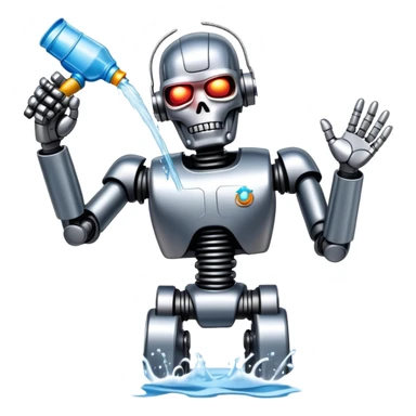 Terminator robot splashing water during Thai Songkran festival sticker