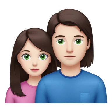 pink polaroid photo of a couple thats white with long brunette hair blue eyes and a white guy with short brunette hair and green eyes sticker