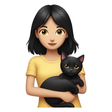 girl with black hair hugging a black cat sticker