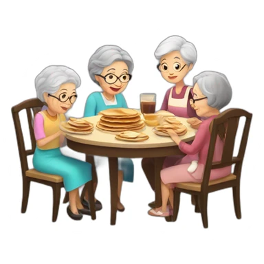 Granny with family in the table eat pancakes sticker