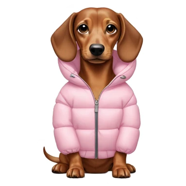 Dashchund wearing a light pink puffer jacket  sticker