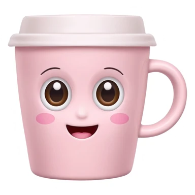 kawaii coffee cup with a cute smiling face, pastel pink, big eyes sticker