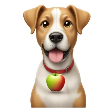 a dog with a apple sticker