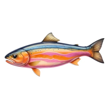 single piece of smoked trout, thin and translucent, orange-pink with marbling, glossy and fresh, natural curves and folds, no extras, soft lighting, transparent background, emoji scale sticker