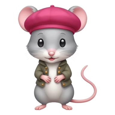 A cute mouse emoji, full-length, side view, wearing a stylish red beret. sticker
