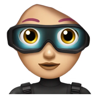 woman with blues eyes, large and straight brown hair, pink diving mask with a single crystal. underwater black suit sticker