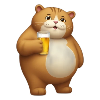 A very fat cat drinking a bear sticker