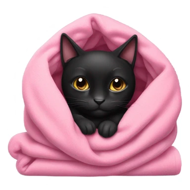 Black cat cozy in pink blanket sticker