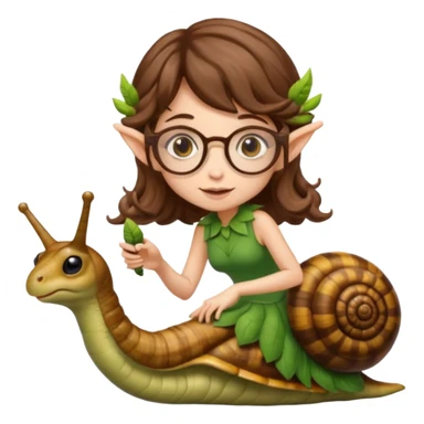 tiny forest elf woman brown wavy hair glasses riding a snail sticker