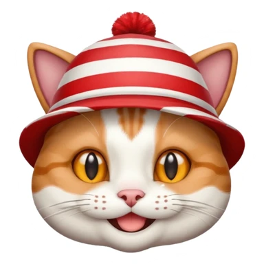 cat with a big red and white striped hat, smiling sticker