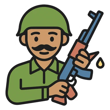 Indian soldier greasing a gun, color icon with black outlines sticker