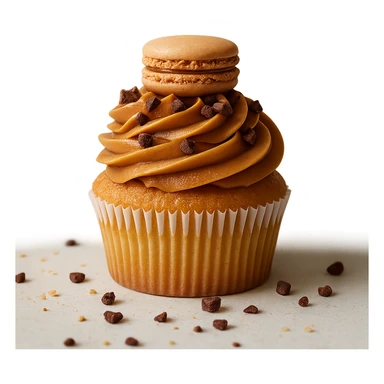 Change the icing to caramel, keep the realistic cupcake and accessories, photorealistic style, transparent background. sticker