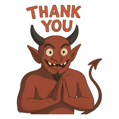 devil character saying thank you sticker