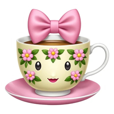 Floral teacup with pink bow sticker