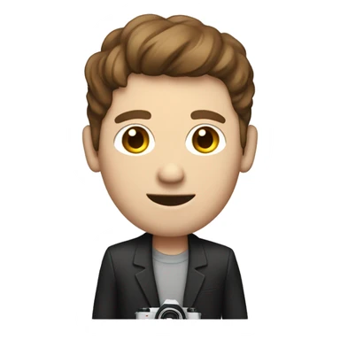 tall white man with brown hair holding a polaroid camera sticker